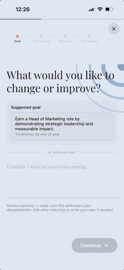 Vela app: Define a goal worth working toward.